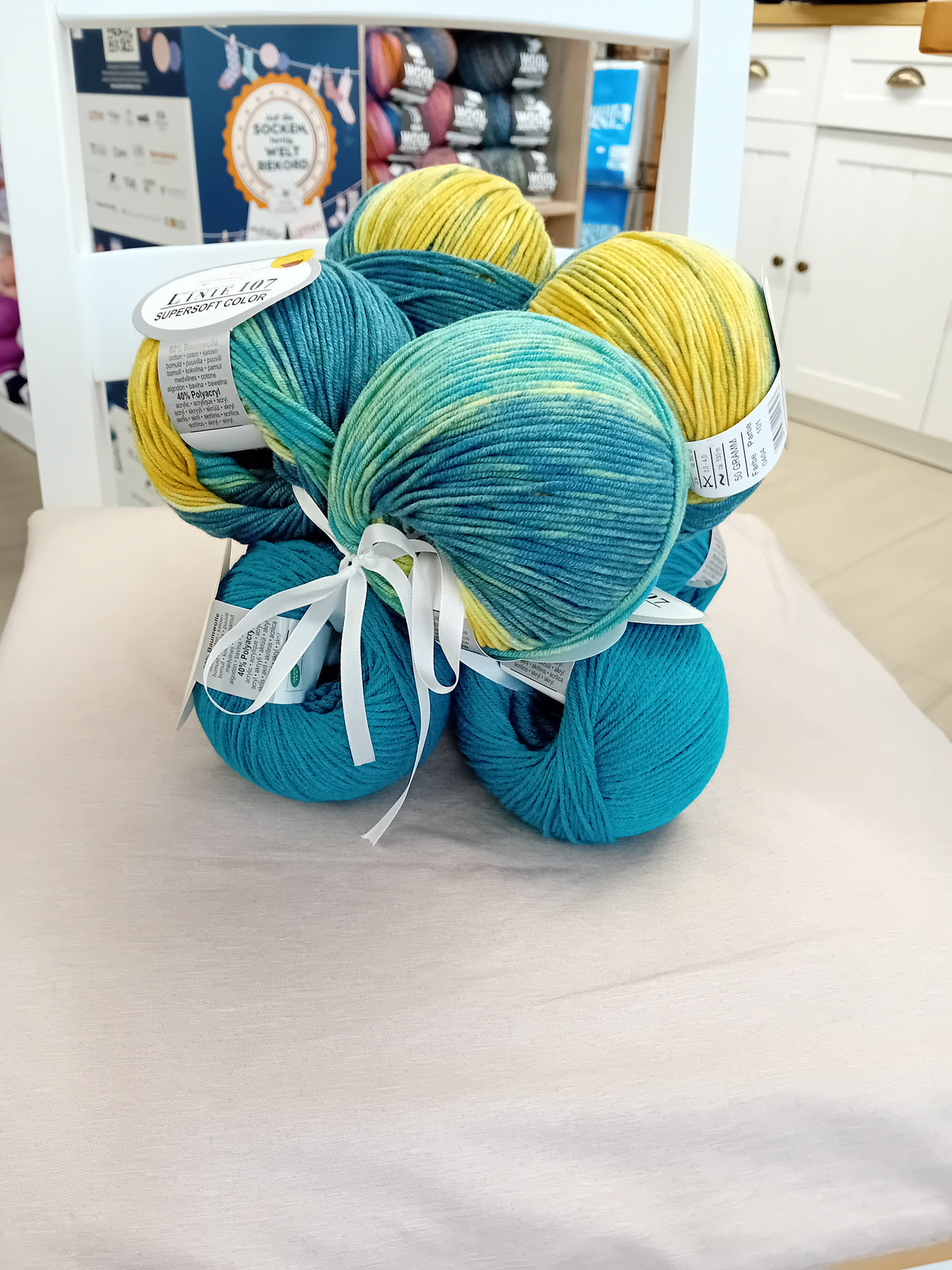 Baumwollgarn Wollpakete SuperSoft, Farbe petrol/mehrfarbig