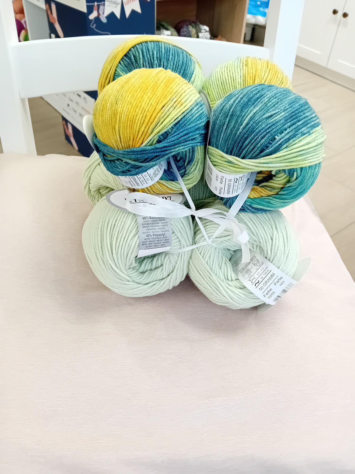 Baumwollgarn Wollpakete SuperSoft, Farbe mint/mehrfarbig petrol